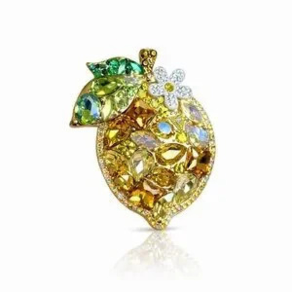 Gold and Green Crystal Lemon Brooch